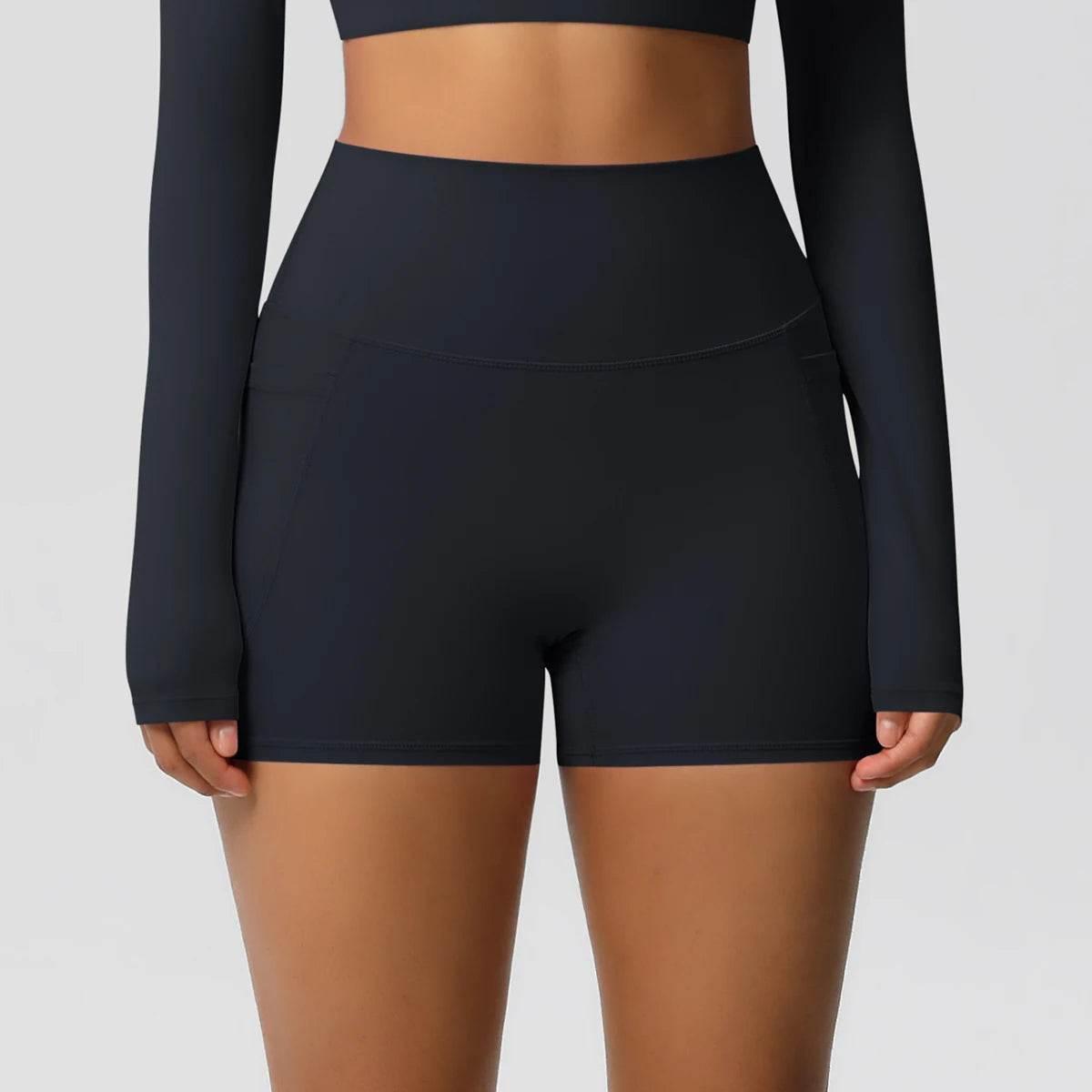 Women Sports Short With PocketedYoga Legging Shorts Squat Proof High Waist Fitness Tight Shorts Quick Drying Cycling Workout Gym - Empire P.E