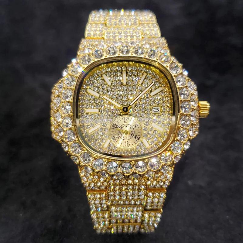 Luxury Diamond Watch Men Hip Hop Street Style Date Display Quartz Timepiece Iced Out Party Jewelry Wristwatch Hot Sale Product - Empire P.E