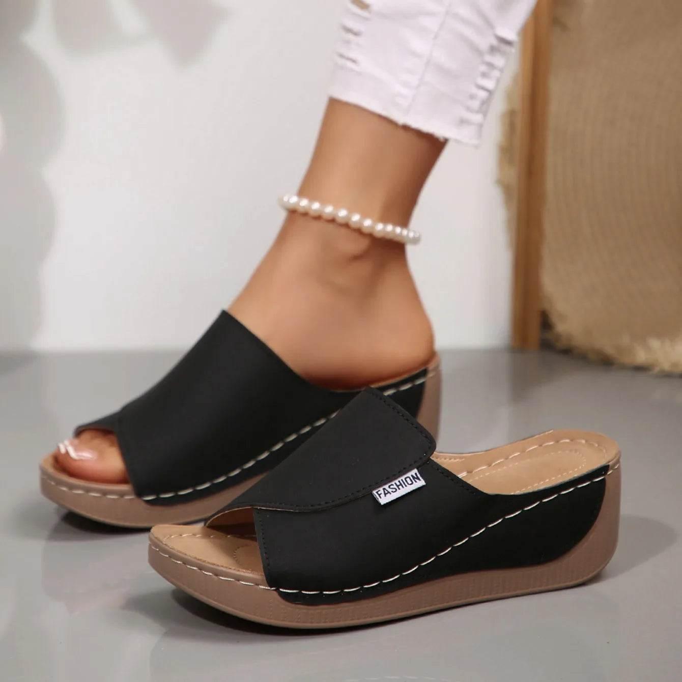 Women Wedge Slippers Summer 2025 New Fashion Slippers Open Toe Breathable Sandals Comfortable Buckle Woman Shoes Slides Women - Empire P.E