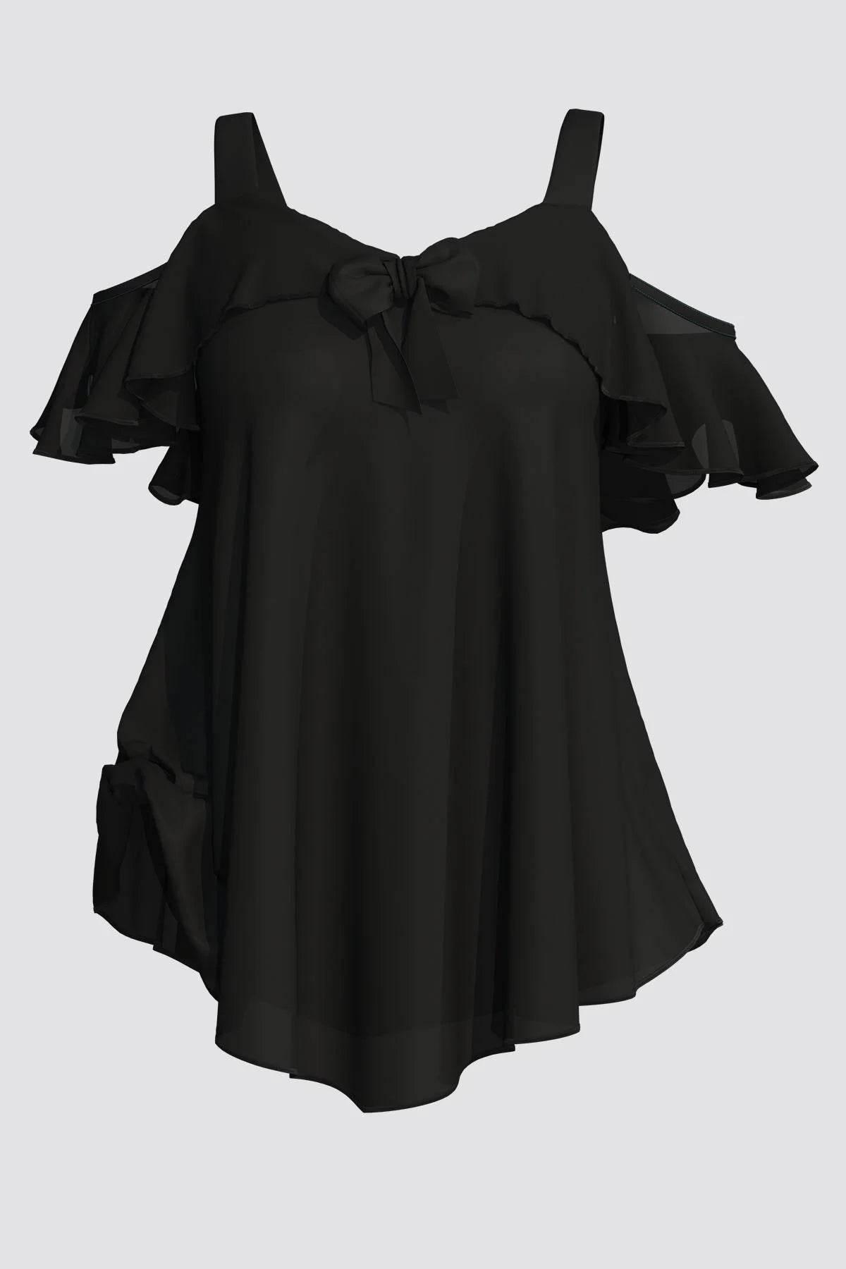 Plus Size Blouse for Women Elegant Cold Shoulder Shirt Ruffles Tops Tee Loose Fit Solid Color Top Blusas Para Mujer 0XL-5XL - Empire P.E