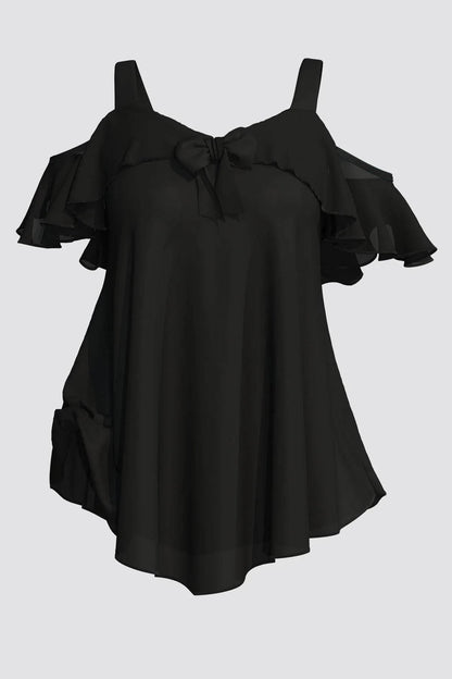 Plus Size Blouse for Women Elegant Cold Shoulder Shirt Ruffles Tops Tee Loose Fit Solid Color Top Blusas Para Mujer 0XL-5XL - Empire P.E