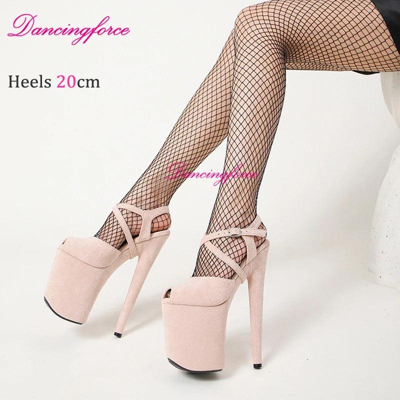 Cross Straps 20cm Sexy Peach Suede High Heels - Empire P.E