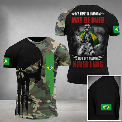 Brazil Flag Men's T-Shirt 3D Print Brazilian T Shirt Summer Oversized Jersey Camo Veterans Short Sleeve Sports Tactical Tee Tops - Empire P.E