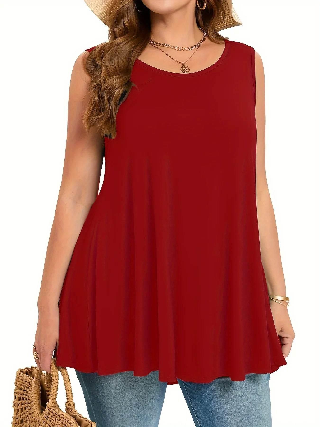 Plus Size Simple Solid Tank Top Casual Crew Neck Sleeveless Tank Top - Empire P.E