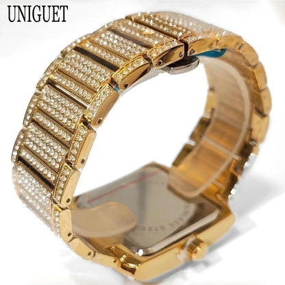 Iced Out Watch For Men Luxury Gold Stainless Steel Quartz - Empire P.E