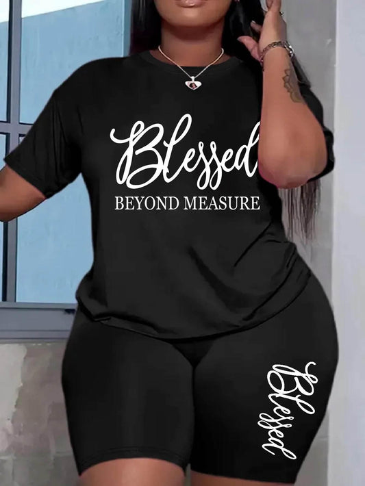 Plus size sets for women Summer 2 pieces Blessed printed offers and liquidation everything cheap elegant women's sets Short sets - Empire P.E