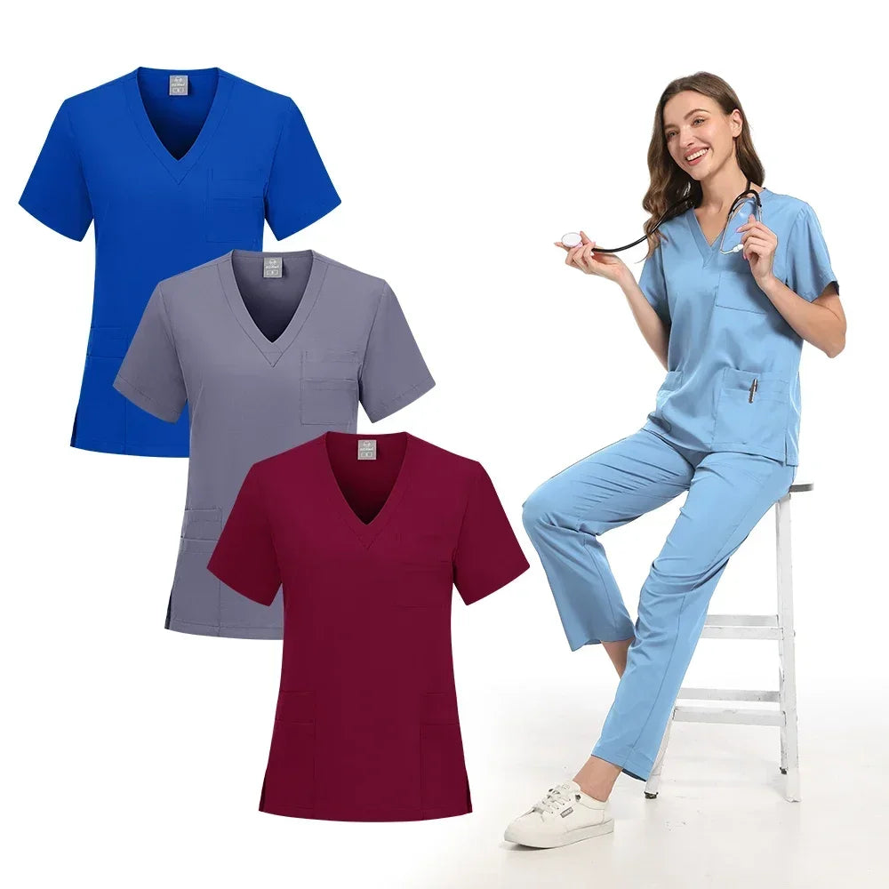 New Nurse Uniforms Elatic Solid Tops Pants Scrub - Empire P.E