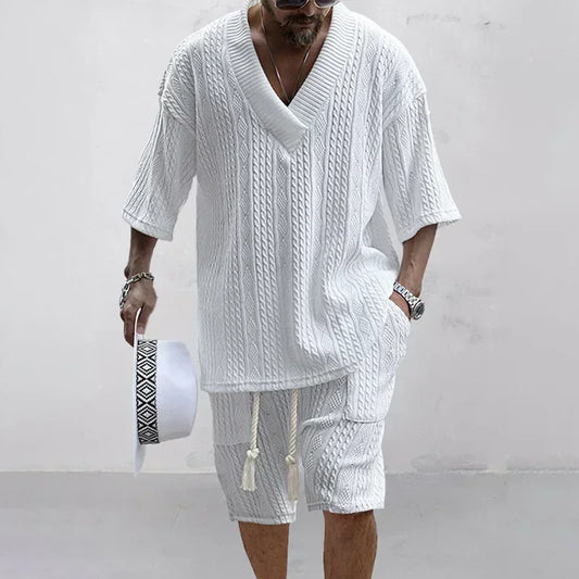 Summer Casual Knitted Two Piece Men's Outfit Set