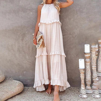 Women Casual Solid Ruffles Long Dress - Empire P.E
