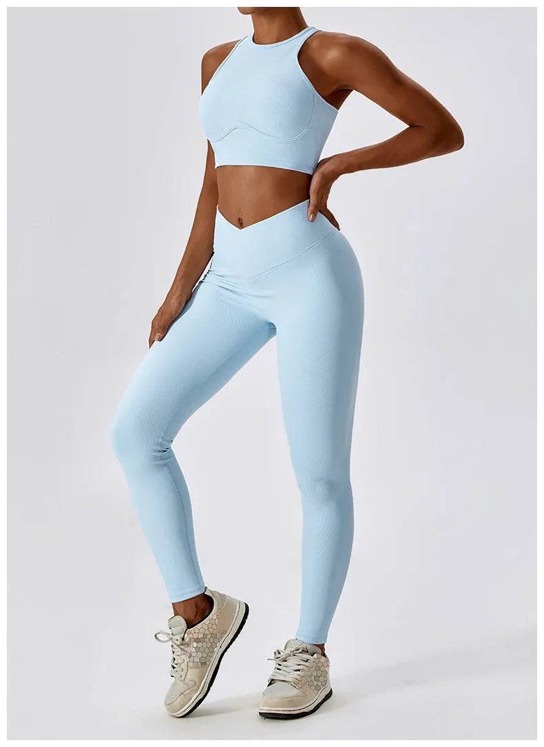 2PCS Seamless Yoga Set Gym Clothes Sportswear Yoga Suits For Women Fitness Rib Tracksuits Sports Bra Gym Leggings Sports Suits - Empire P.E