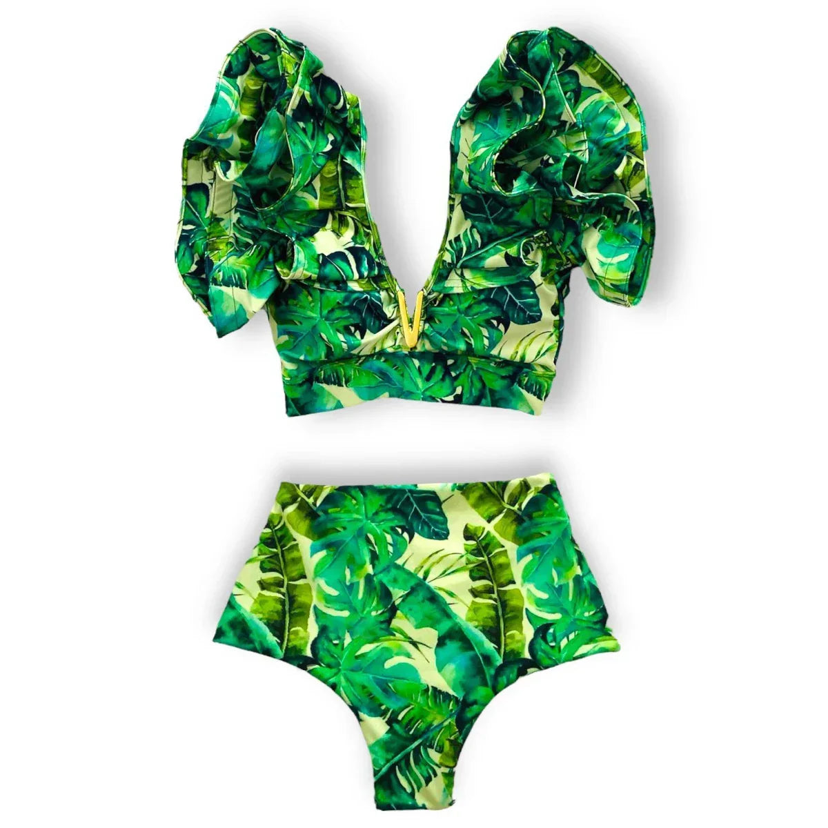 Two-Pieces Women Floral 2025 Push-Up Padded Bra Ruffles Bandage Bikini Set