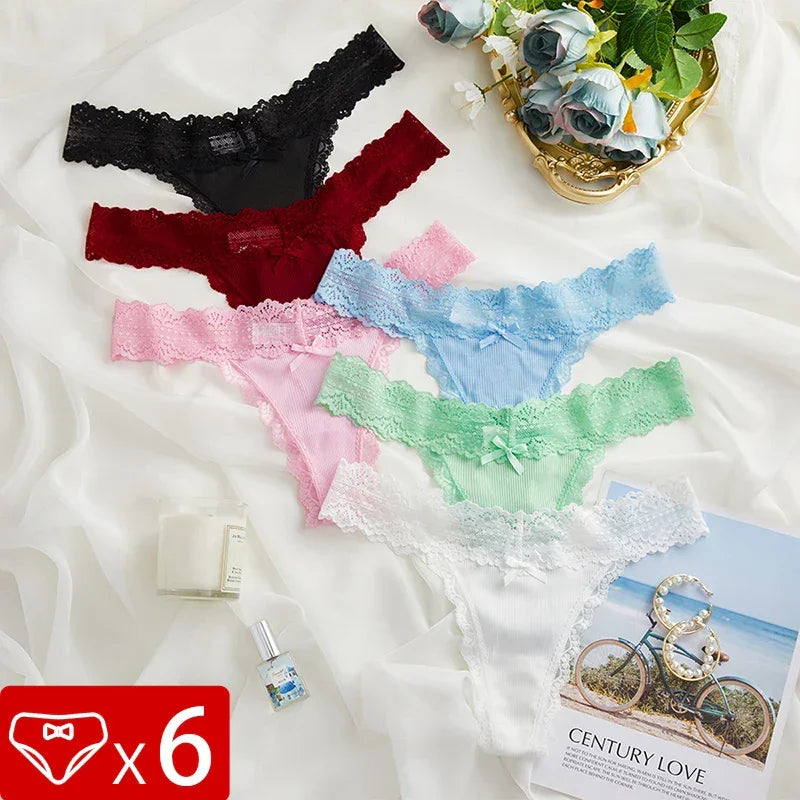 6pcs/Set Perspective Floral Panties Women Lace Thongs Low Waist - Empire P.E