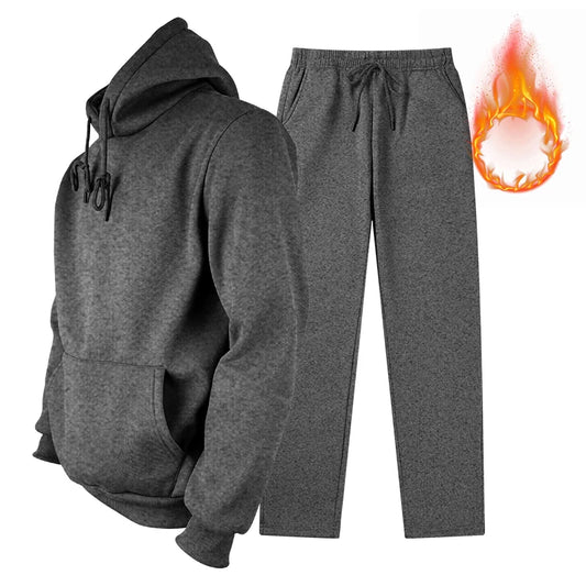 Men 2 Pieces Fleece Hooded Outfit Set