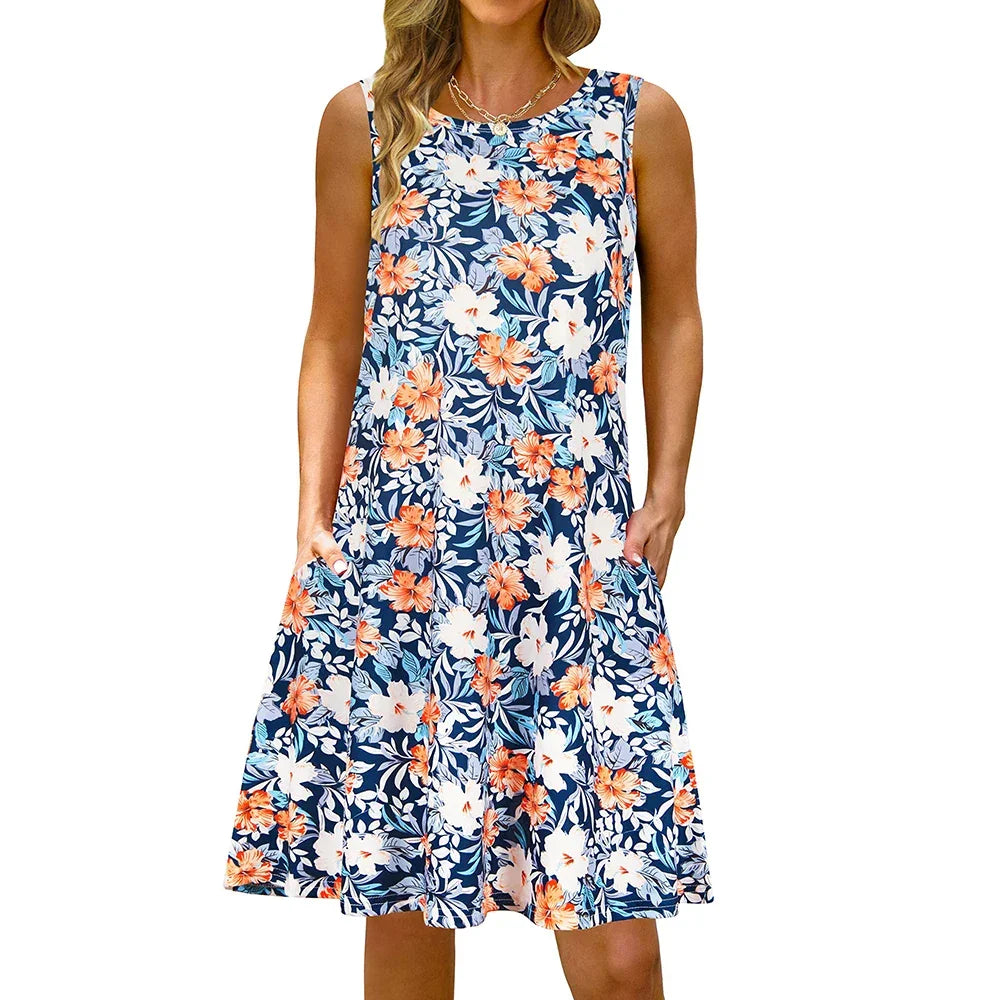S-5Xl Colorful Printed O Neck Long Dress - Empire P.E