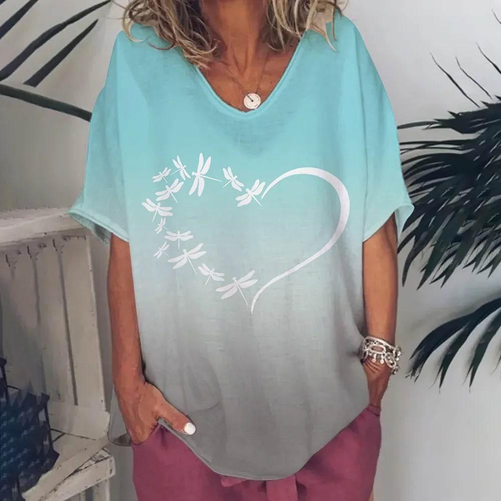 New Women'S T-Shirt Summer Short Sleeve V-Neck Top Loose Casual Female Clothing Streetwear Hip Hop Tee Harajuku T Shirt Pullover - Empire P.E