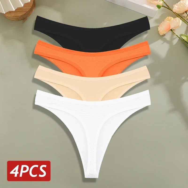 4PCS/Set Cotton Panties for Women Sexy Low Rise G-String Thongs - Empire P.E