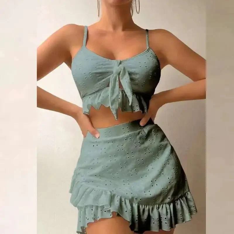 2025 New Solid Lace Sexy Three Piece Bikini Swimsuit