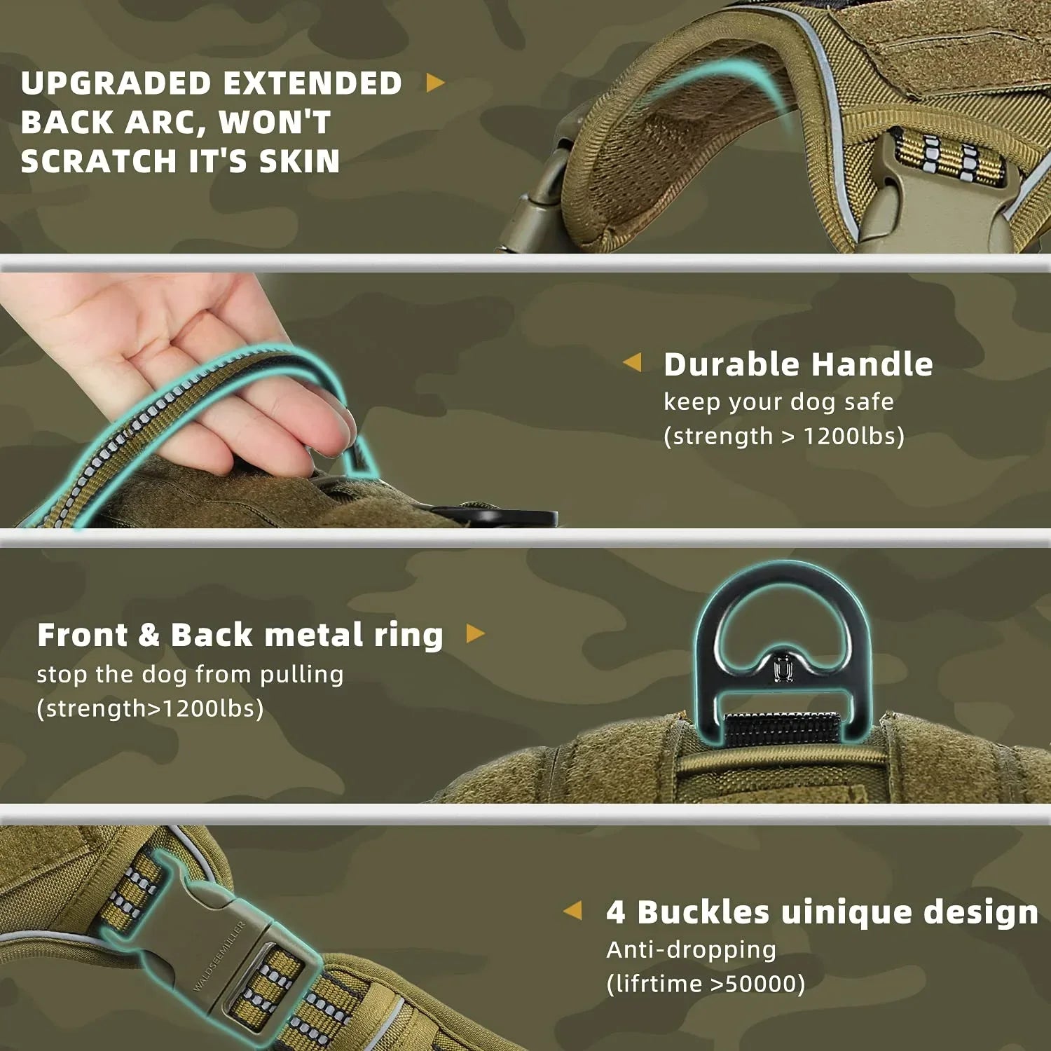 Tactical Dog Harness, No Pull Dog Harness, Adjustable Breathable MOLLE Dog Vest Harness for Medium Large Dog Reflective Military - Empire P.E