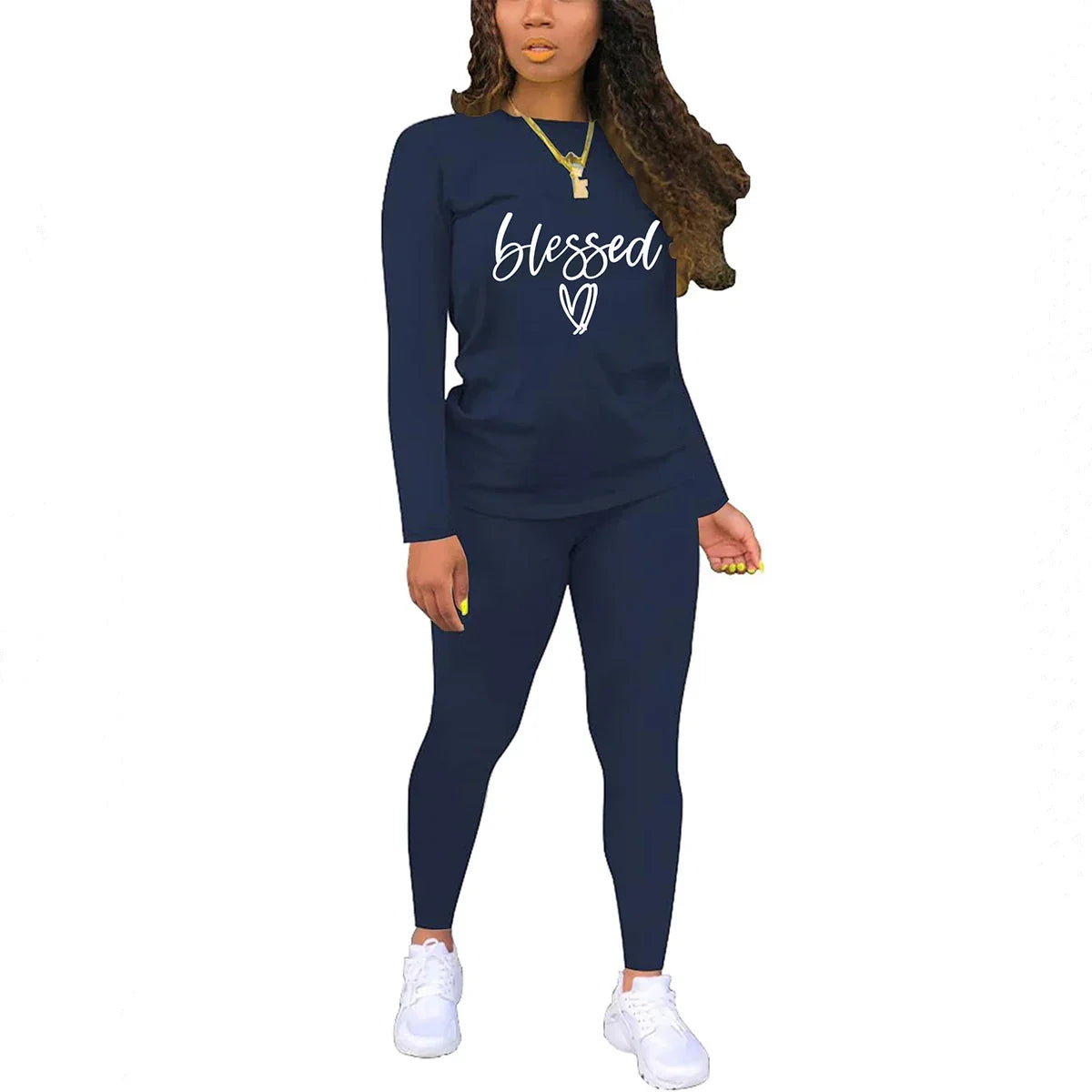 Women's long sleeved round neck blessing printed T-shirt and tight pants - Empire P.E