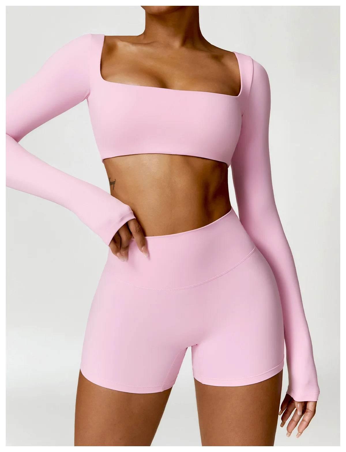 Hearuisavy 2PCS Long Sleeve Gym Set Women Yoga Clothes Quick-Drying Sportswear Running Leggings Workout Sports Crop Top Women - Empire P.E