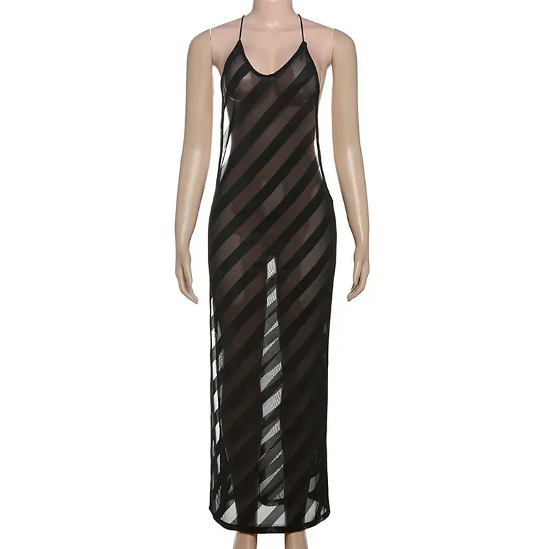 Mesh See Through Sexy Halter Split Dress - Empire P.E