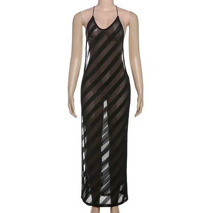 Mesh See Through Sexy Halter Split Dress - Empire P.E