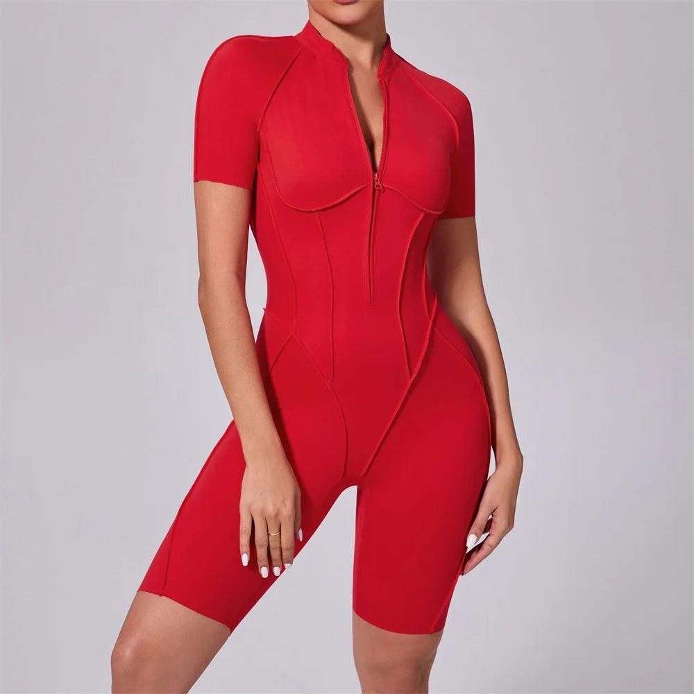 Pad Yoga Jumpsuit Short Sleeve Zipper Sports Wear Gym Fitness - Empire P.E