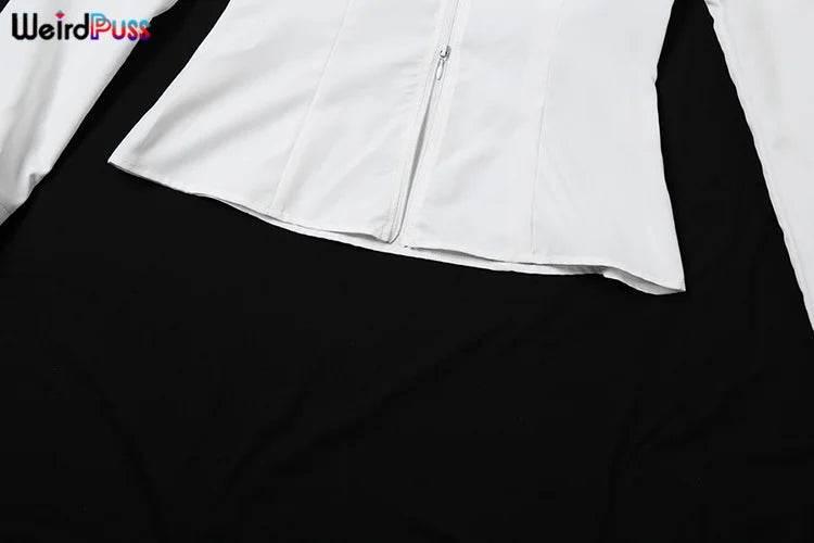 2Piece Set Autumn Long Sleeve Crop Tops+Puffy Skirt - Empire P.E