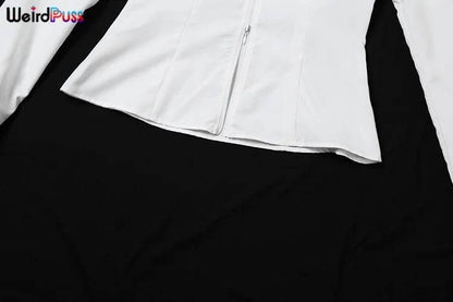 2Piece Set Autumn Long Sleeve Crop Tops+Puffy Skirt - Empire P.E