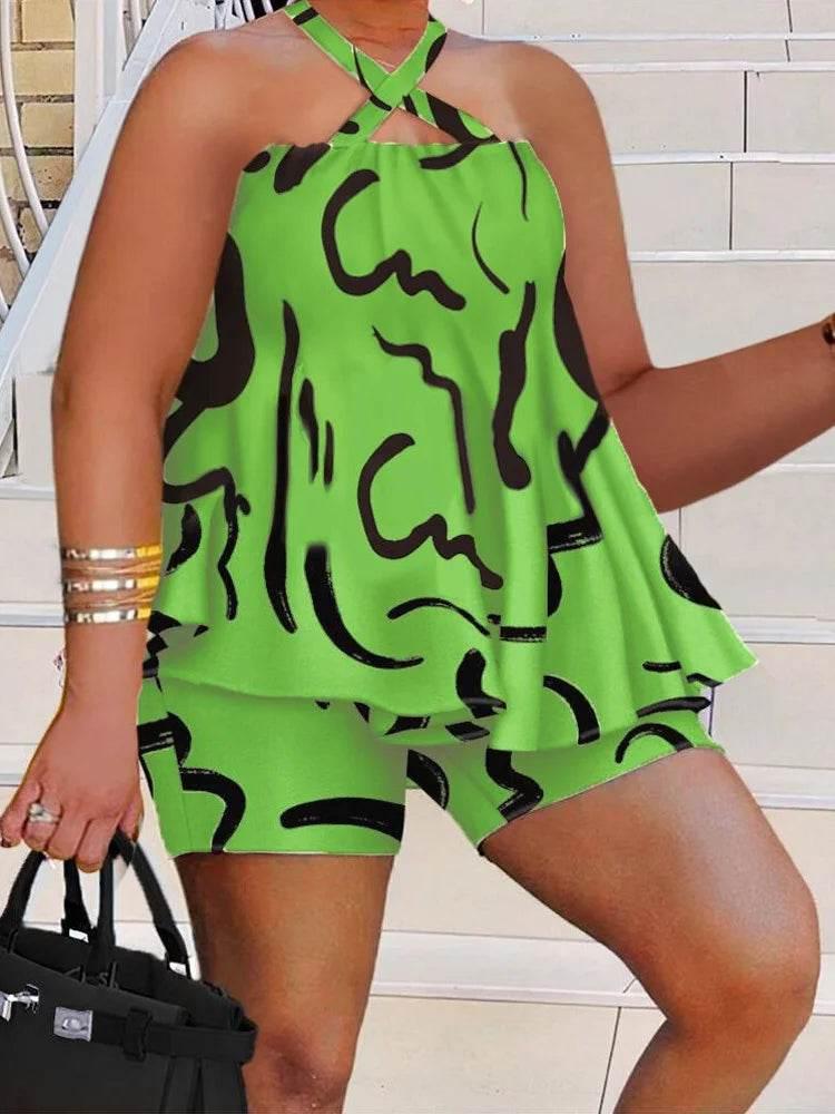 Wmstar Plus Size Two Piece Set Women Sleeveless Printed Short Sets Top Pants Sexy Suit Beach Summer Wholesale Dropshipping 2023 - Empire P.E