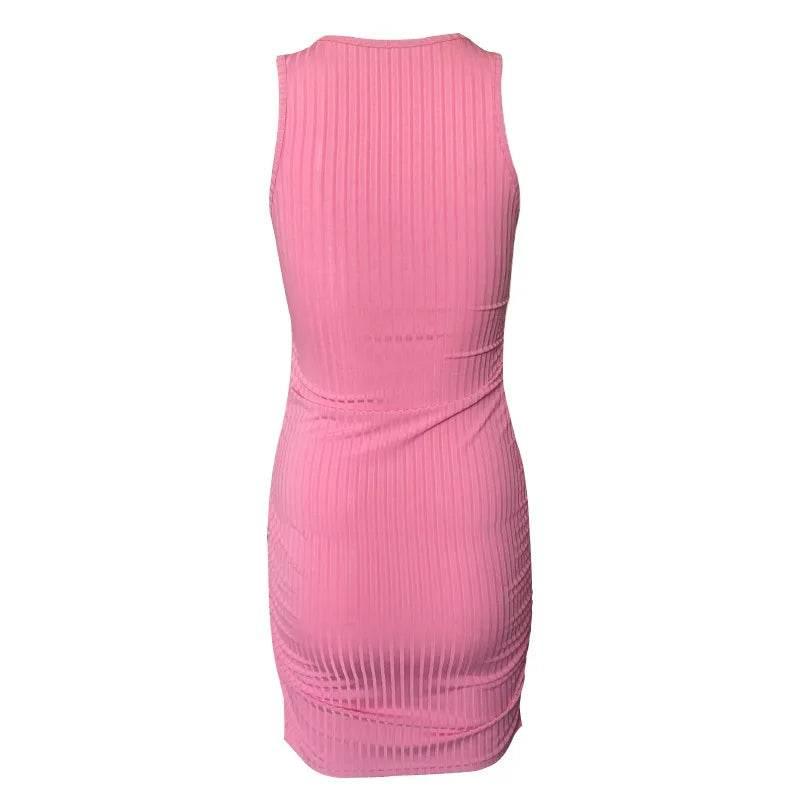 Sexy Stripes Thread Knitting Slim Bodycon Dress Women Sleeveless Solid Color Skinny Mini Dress Elegant Club Party Vestidos - Empire P.E