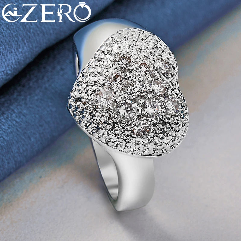 Luxury 925 Sterling Silver Crystal Love Heart Ring
