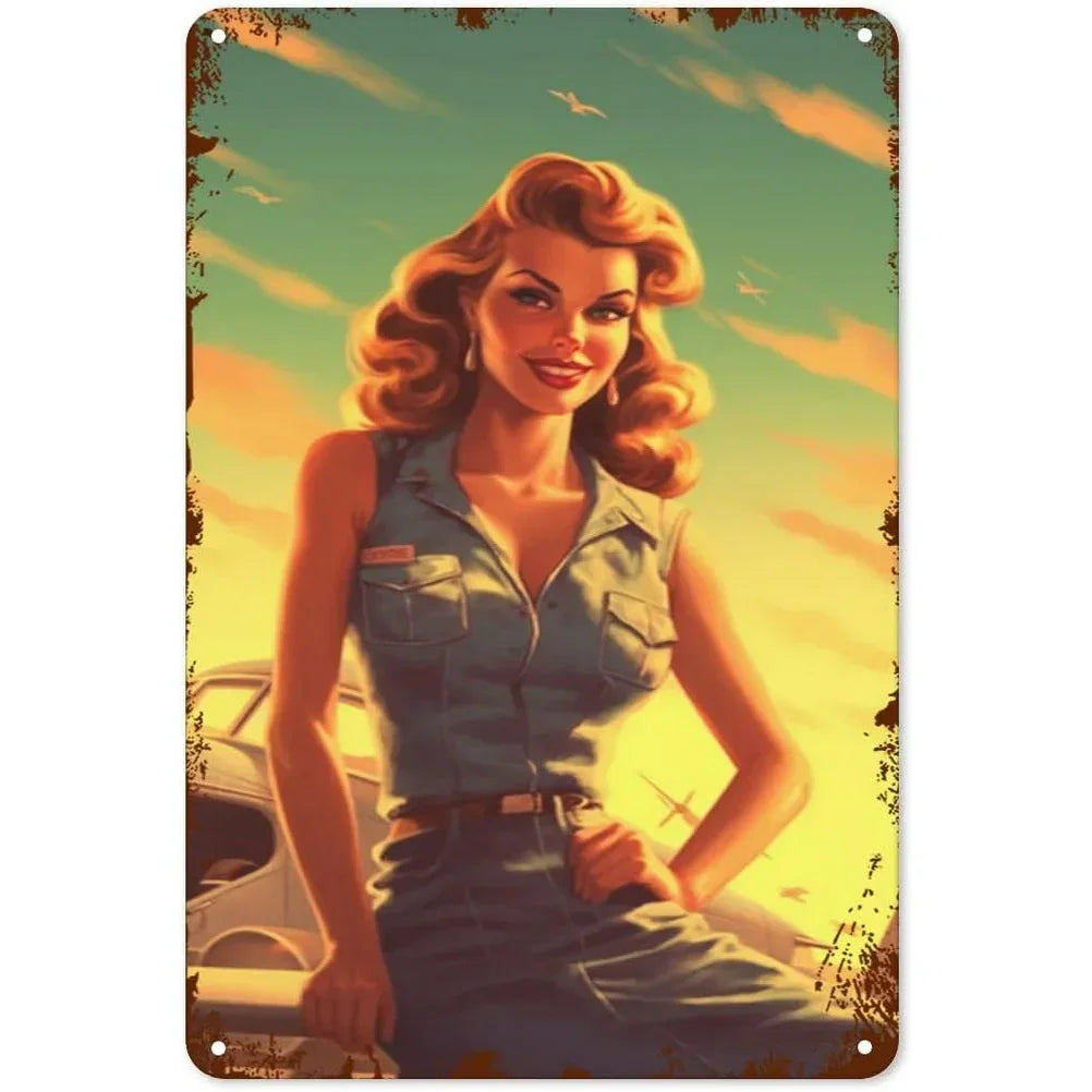 Vintage Metal Tin Signs Pinup Girls Wall Decor