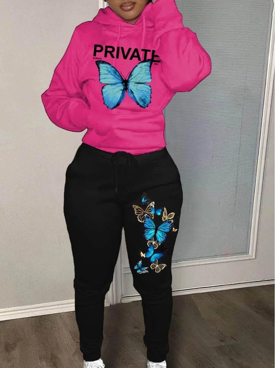 Plus Size Autumn & Winter Letter Print Color Block Hooded Sweatshirt - Empire P.E