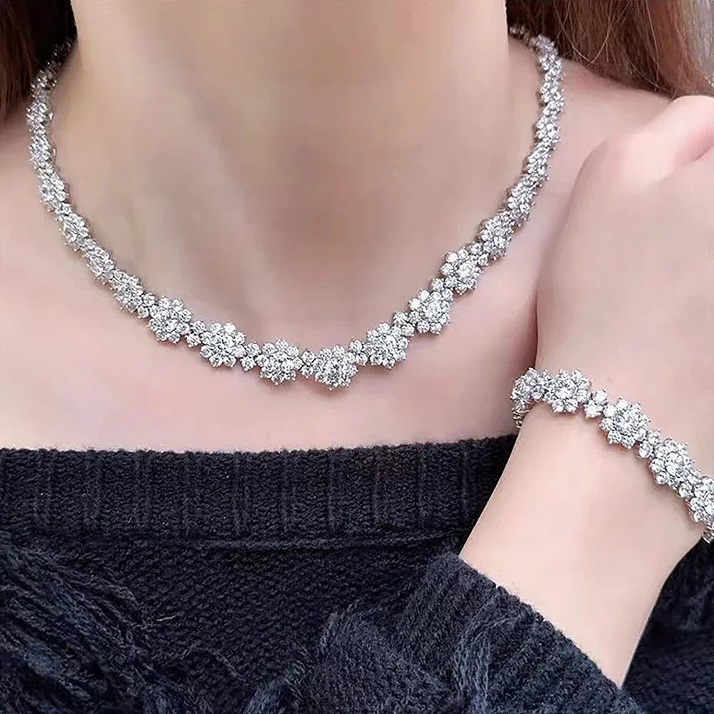 Luxury Flower Moissanite Jewelry Set 925 Sterling Silver Lab Diamond - Empire P.E