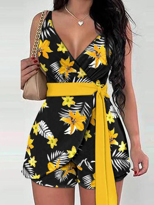 Elegant Women Sexy V-neck Sleeveless Wrap Lace Up Top & Shorts Set - Empire P.E