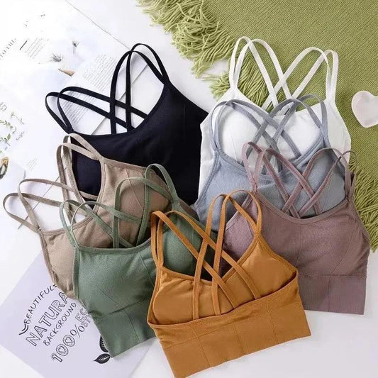 Sexy Women Tops Back Cross Strap Tank Top Push Up Running Sports Bra Breathable Soft Fitness Beauty Solid Color Yoga Bra - Empire P.E