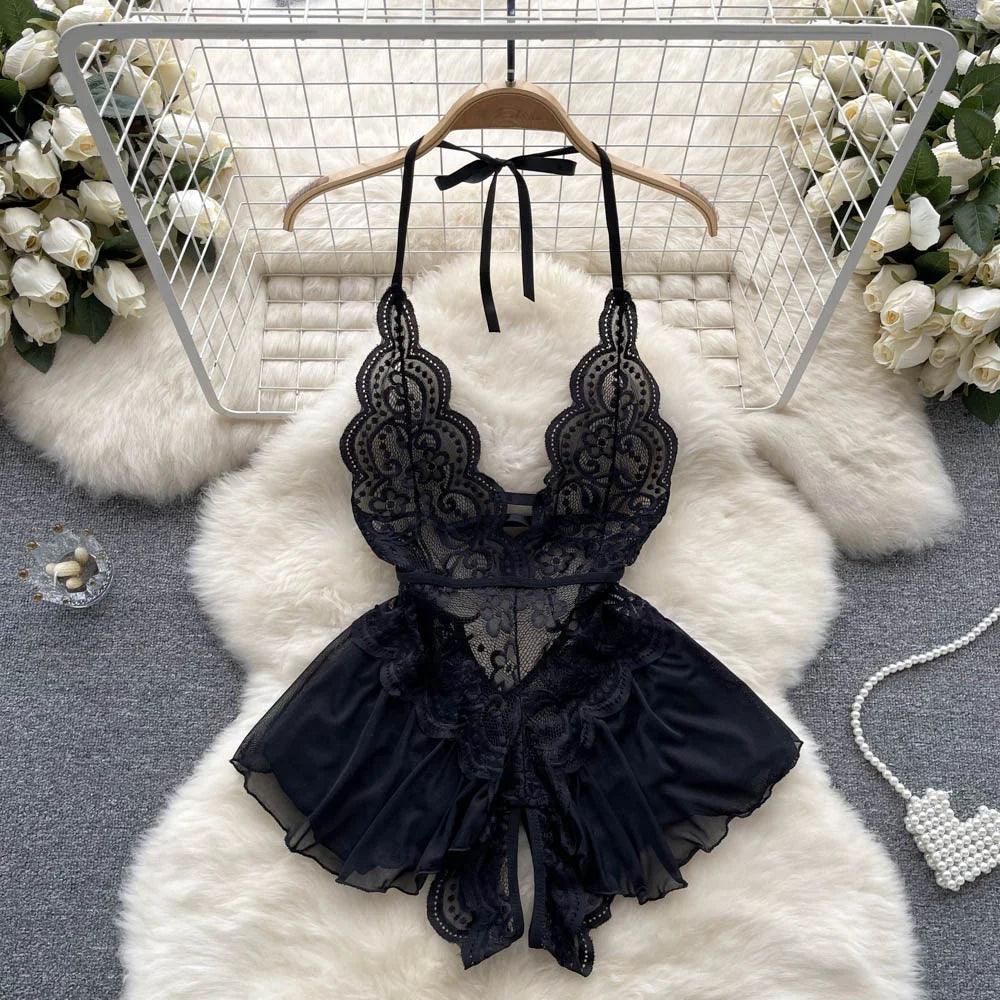 Hollow Out Cosplay Lingerie Lace Backless Jumpsuit - Empire P.E