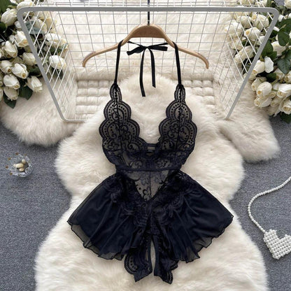 Hollow Out Cosplay Lingerie Lace Backless Jumpsuit - Empire P.E