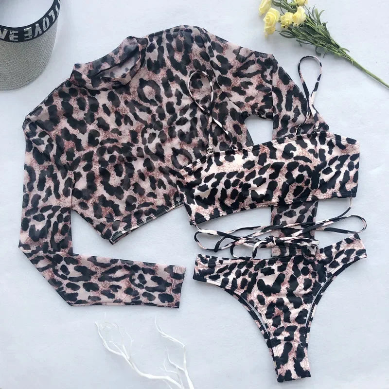 3 Piece Sexy Leopard Print Bikini Set