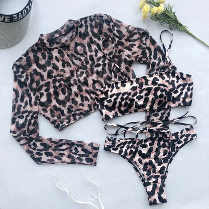 3 Piece Sexy Leopard Print Bikini Set