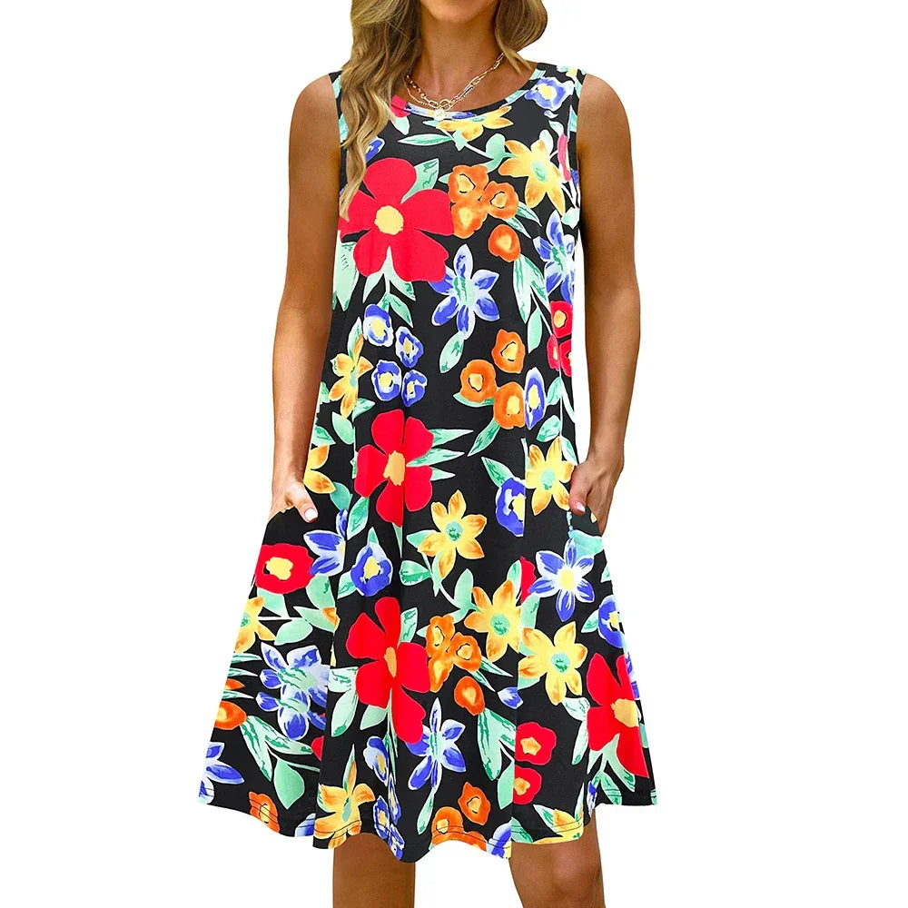S-5Xl Colorful Printed O Neck Long Dress - Empire P.E