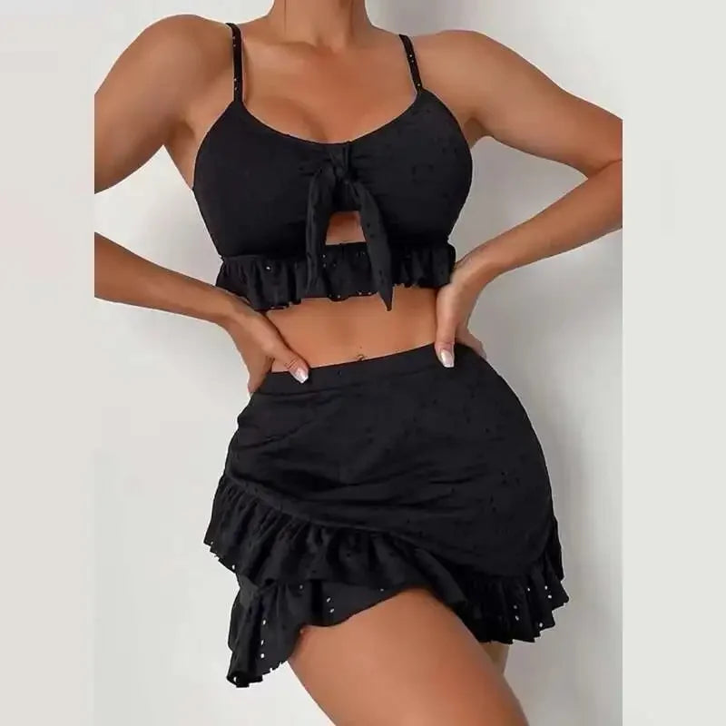 2025 New Solid Lace Sexy Three Piece Bikini Swimsuit