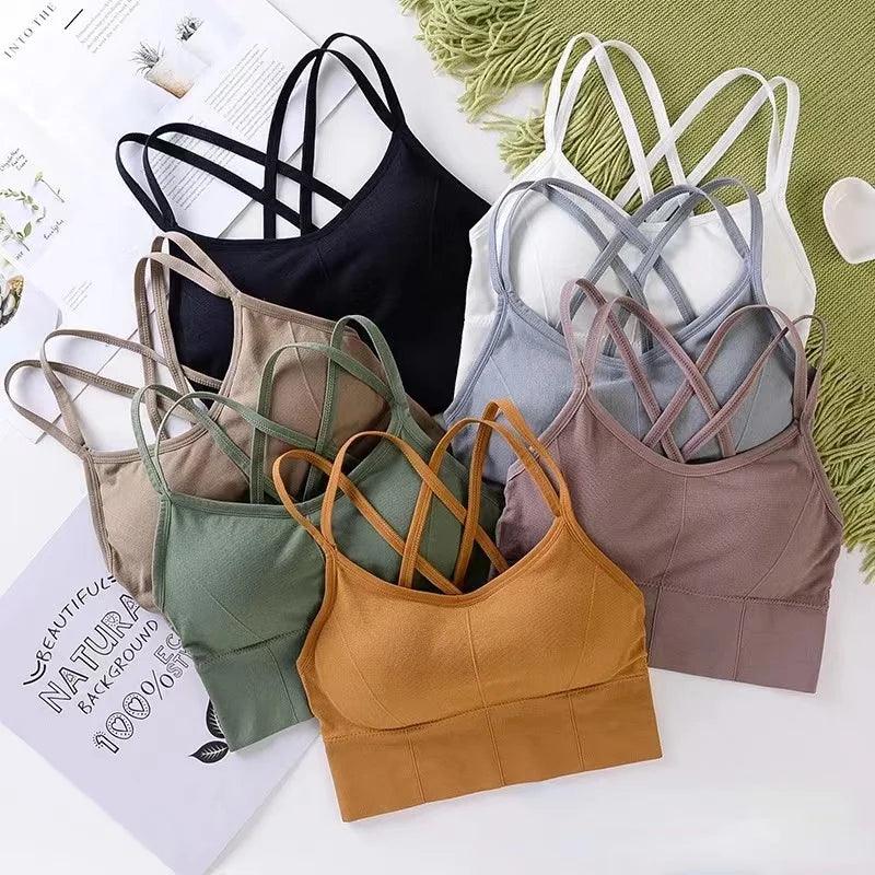Sexy Women Tops Back Cross Strap Tank Top Push Up Running Sports Bra Breathable Soft Fitness Beauty Solid Color Yoga Bra - Empire P.E