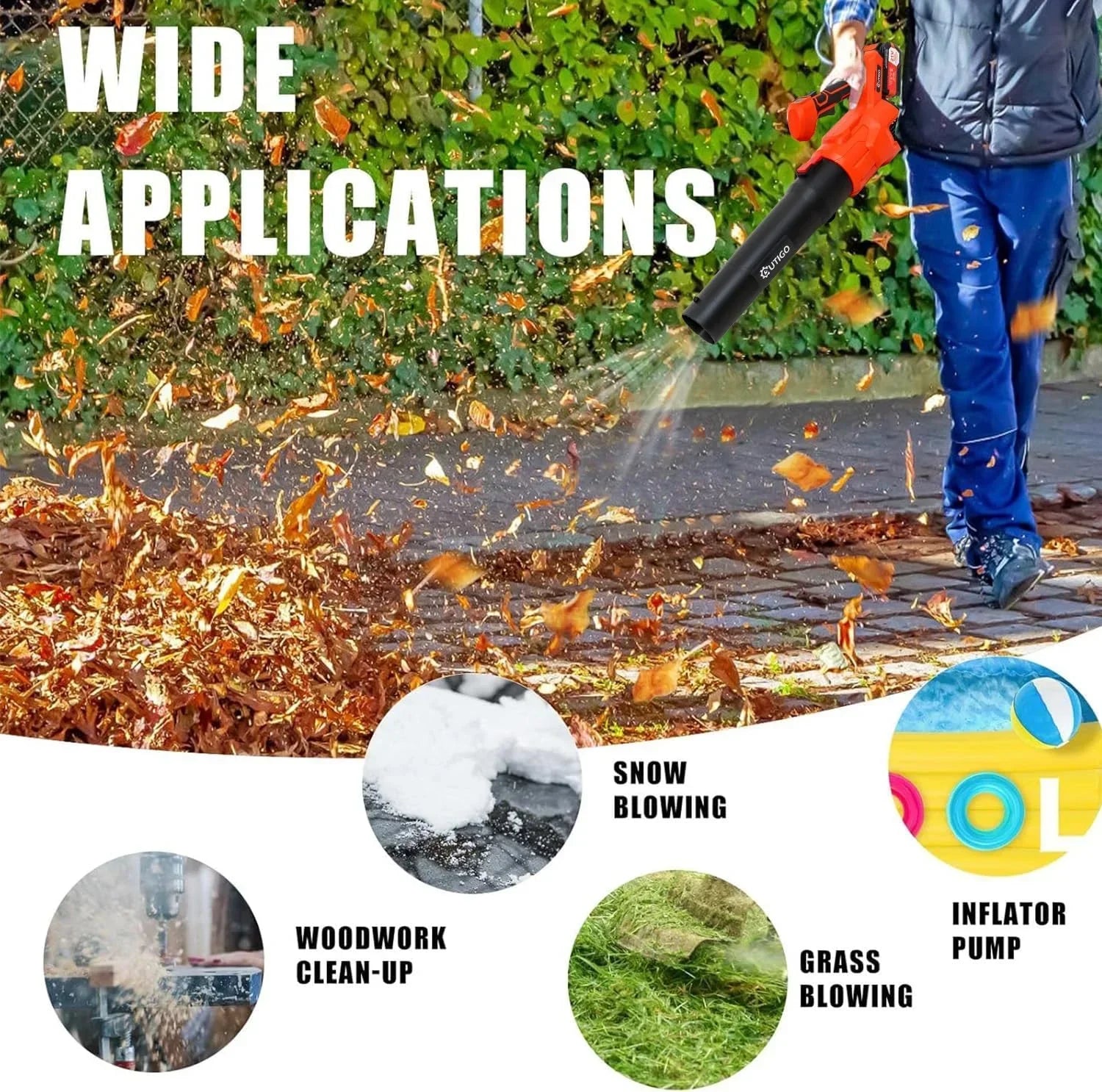 Cordless Leaf Blower with 2 * 4.5Ah Batteries and 2 Tubes - Empire P.E