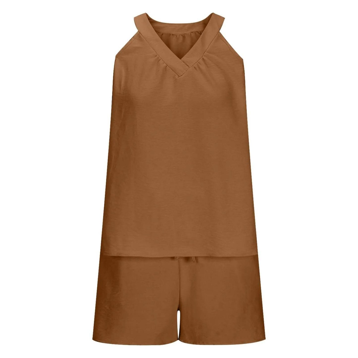 Women'S Summer Casual Suit New Urban Casual Women'S Solid Color Sleeveless Vest Elastic Shorts Home Clothes Two-Piece Set - Empire P.E