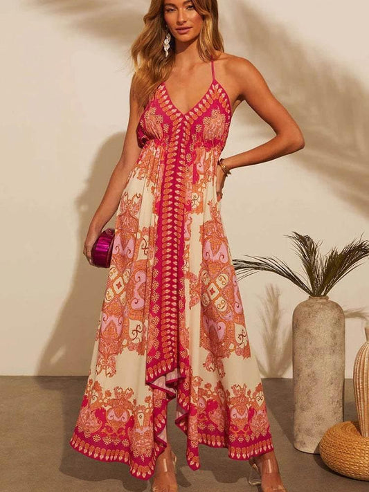 Women's Summer V-neck Halter Bohemian Floral Long Dress,Women Clothing,Red Dress,Sexy Dress Women,Sundress,Beach Dresses - Empire P.E