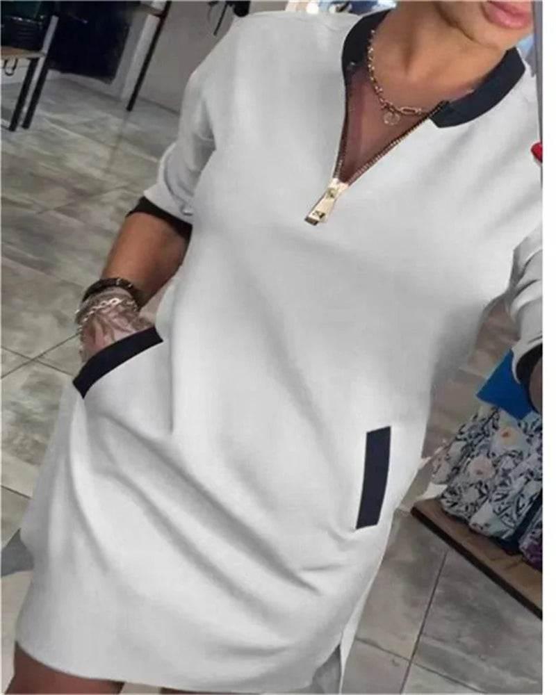 Plus-size women's autumn and winter pure color zipper long sleeve - Empire P.E