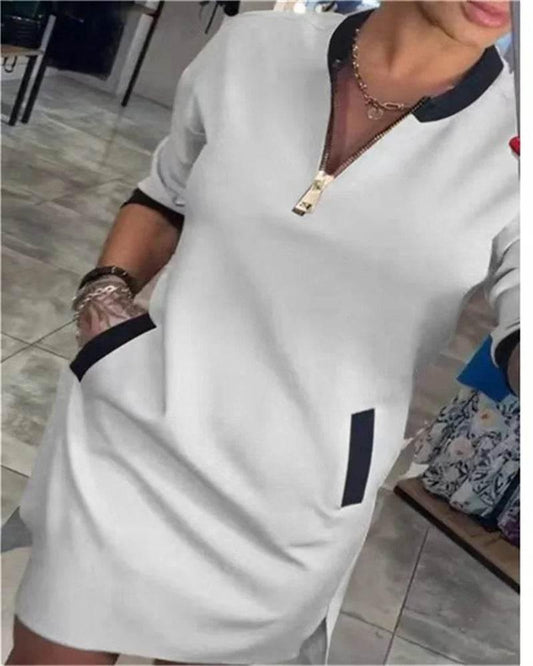 Plus-size women's autumn and winter pure color zipper long sleeve - Empire P.E