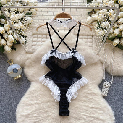 Hollow Out Cosplay Lingerie Lace Backless Jumpsuit - Empire P.E